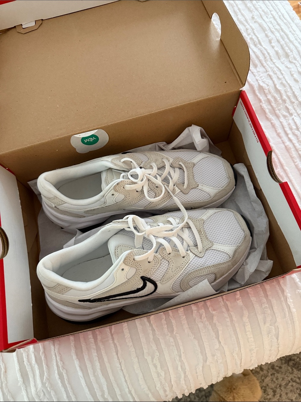 Nike White and Light Gray Women's Athletic Sneakers with Black Swoosh
